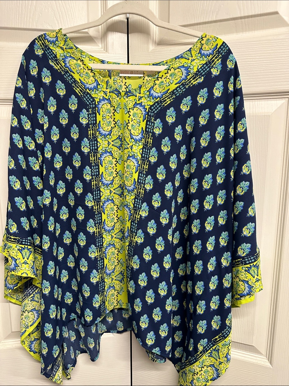 Belle by Kim Gravel Navy and Yellow Floral Border Tunic